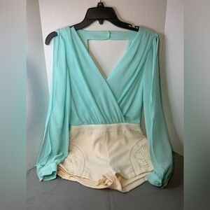 Marineblu Chic Teal and cream one piece jumper size small Festival Boho